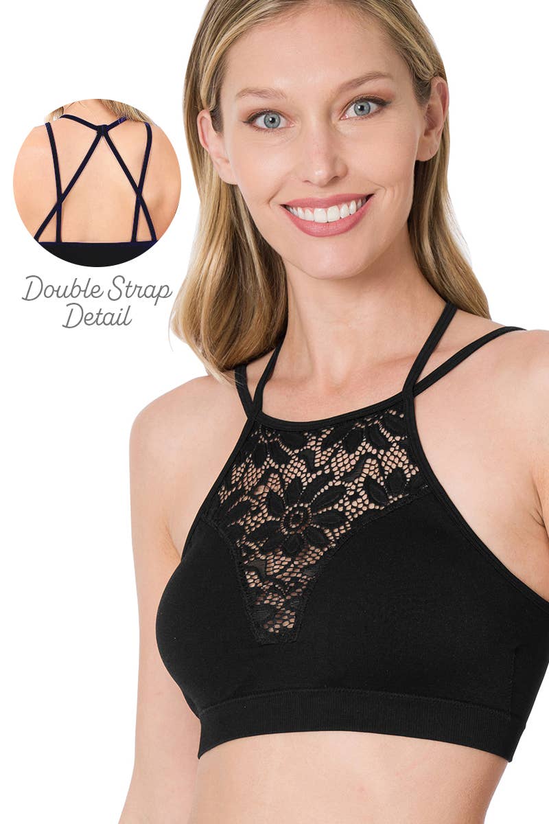.SI-24322 Lace Panel Bralette: WHITE-152528 / S/M