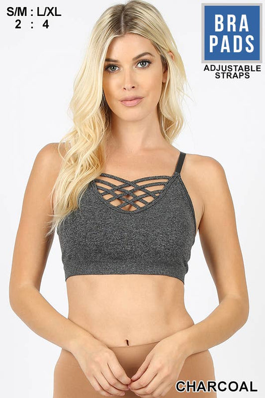 "._ Lattice Bralette With Removable Bra Pads: BLACK-58895 / L/XL