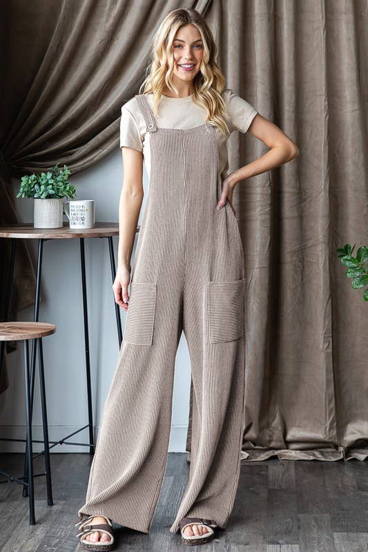 EP6810-10 SLEEVELESS SOLID URBAN RIBBED JUMPSUITS: CHARCOAL / 2-2-2 (1X-2X-3X)