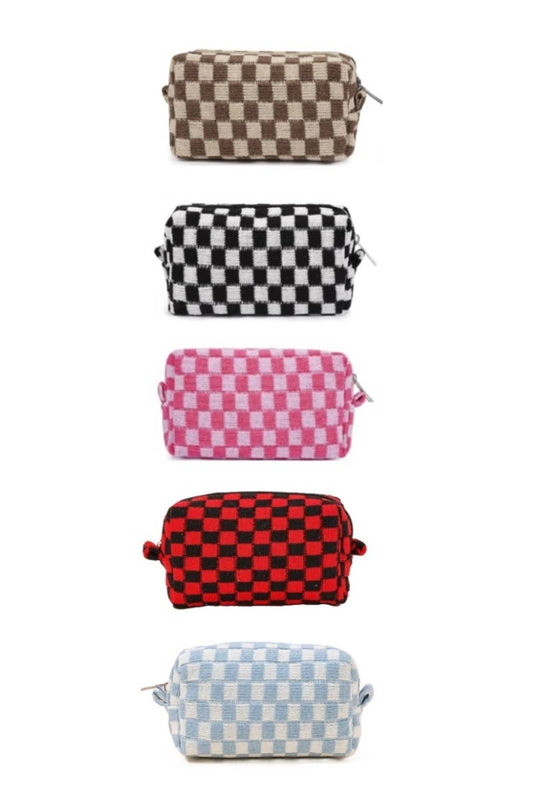 Checkered Makeup Cosmetic Pouch Bag: Blue / 1 (ONE SIZE)