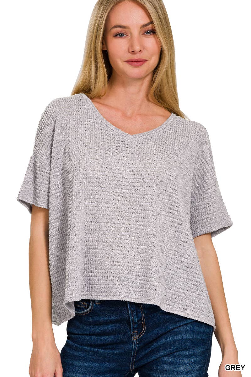 `.Textured Relaxed Fit Summer Sweater w/ back patch: SAND BEIGE-162821 / L/XL