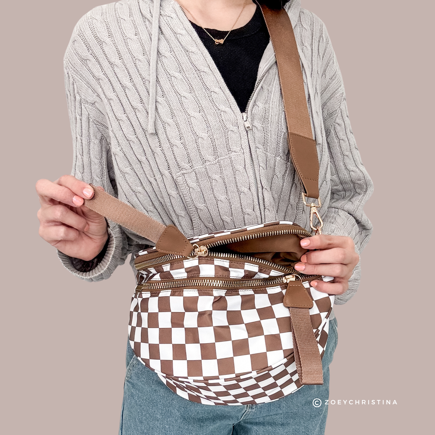 Crossbody Zipper Bag – 7 Colors, Removable Strap, Stylish: Dark Pink