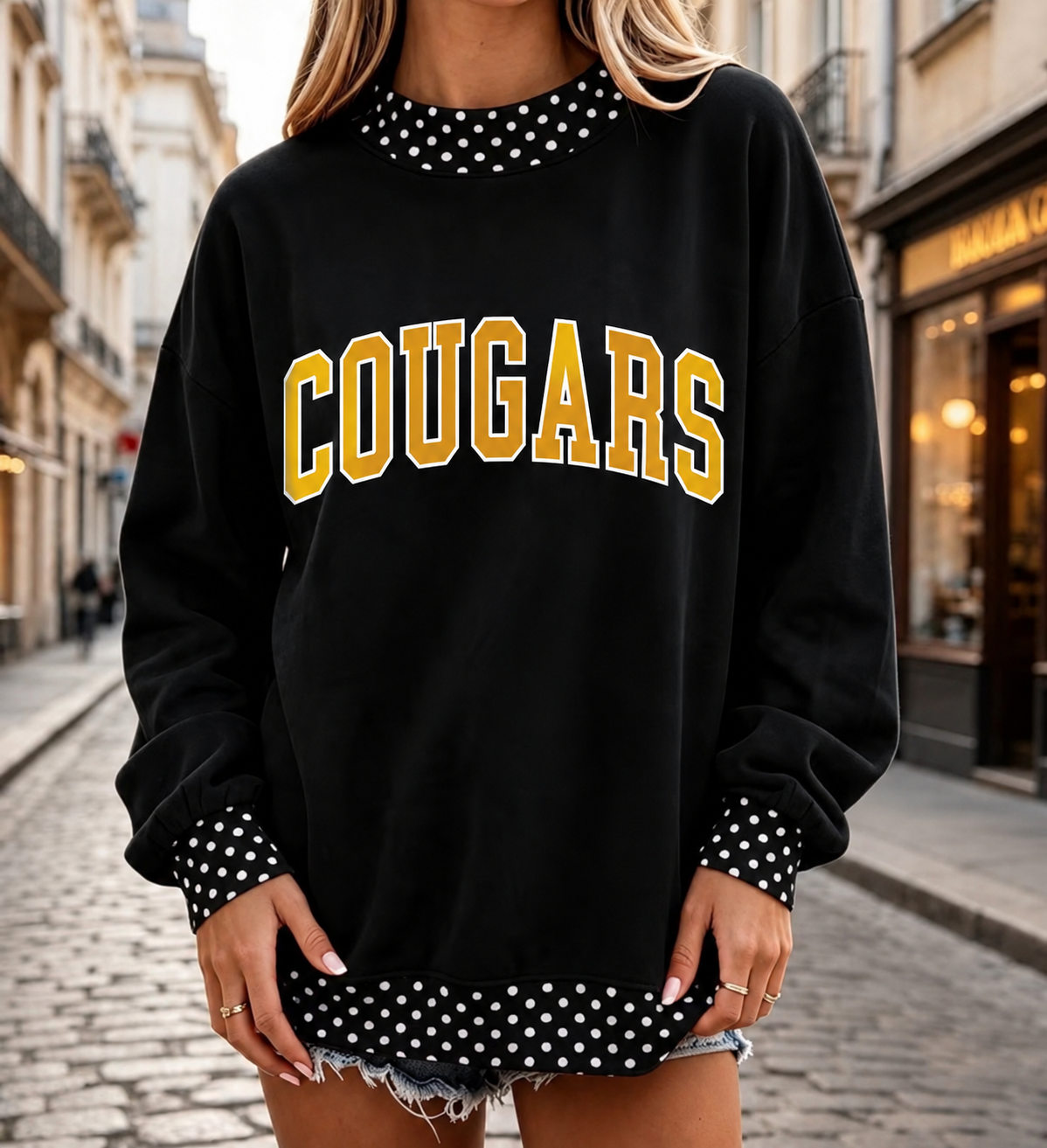 Cougars Polka Dot Mock Neck Sweatshirt