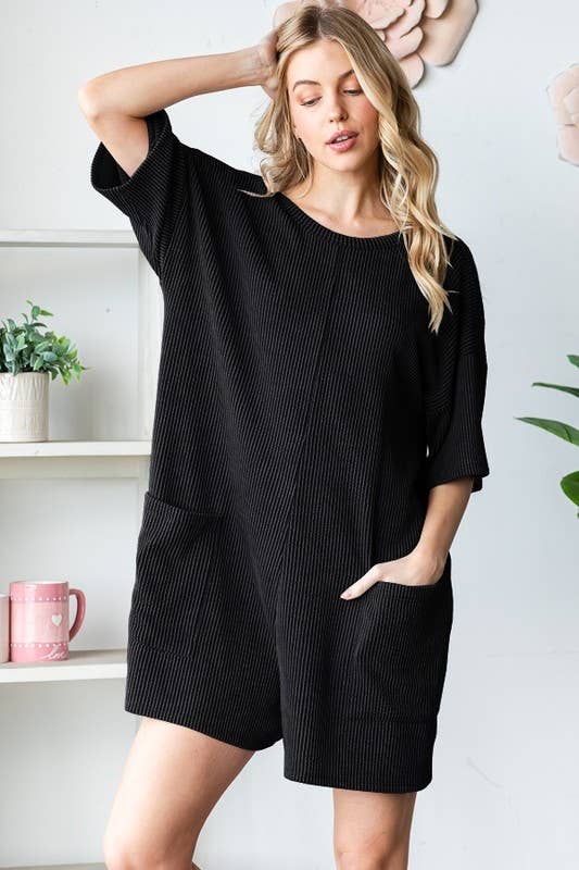 EP6832-10 SHORT SLEEVE SOLID URBAN RIBBED ROMPER: SAGE / 2-2-2 (1X-2X-3X)