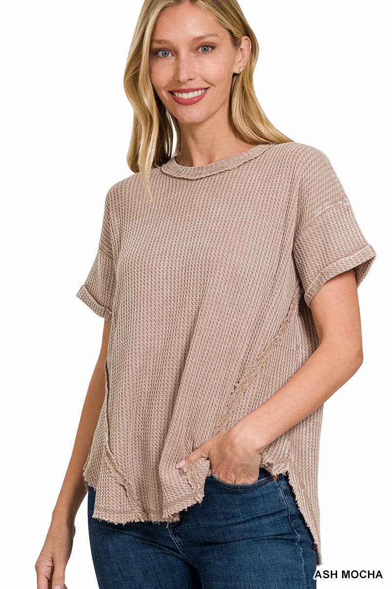 `.Washed Baby Waffle Top w/ back patch: DEEP SKY-162396 / S/M