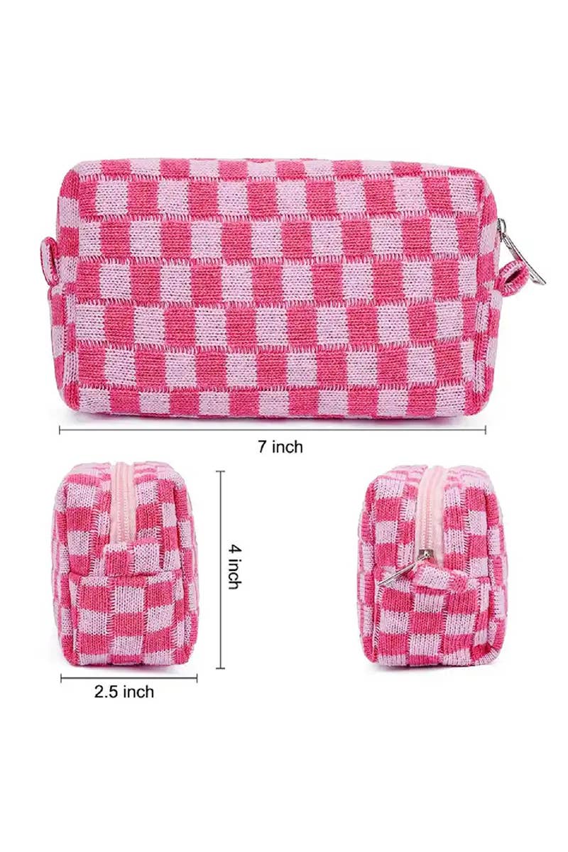 Checkered Makeup Cosmetic Pouch Bag: Blue / 1 (ONE SIZE)