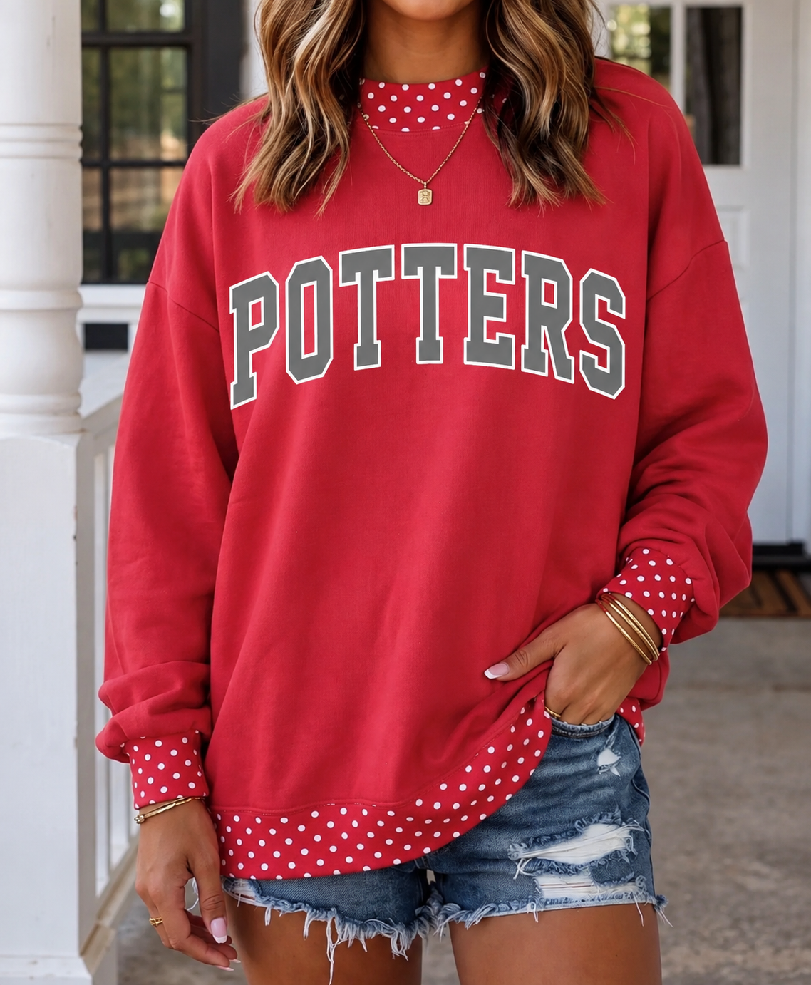 Potters Polka Dot Mock Neck Sweatshirt