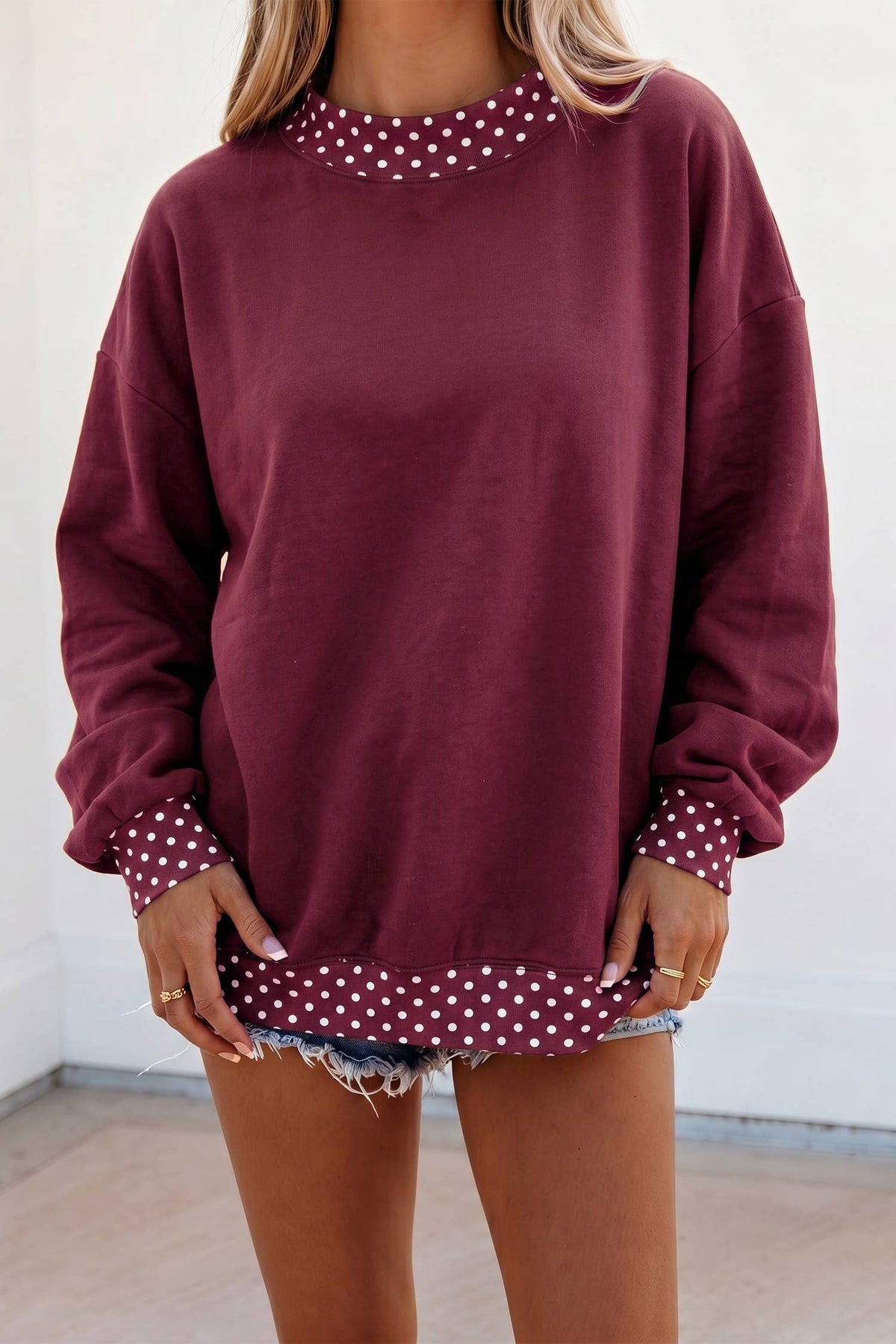 F/W26 HOT Polka Dot Mock Neck Sweatshirt | S-4X: Polka Dot-Brown / XL