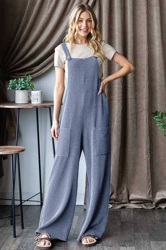 EP6810-10 SLEEVELESS SOLID URBAN RIBBED JUMPSUITS: CHARCOAL / 2-2-2 (S-M-L)