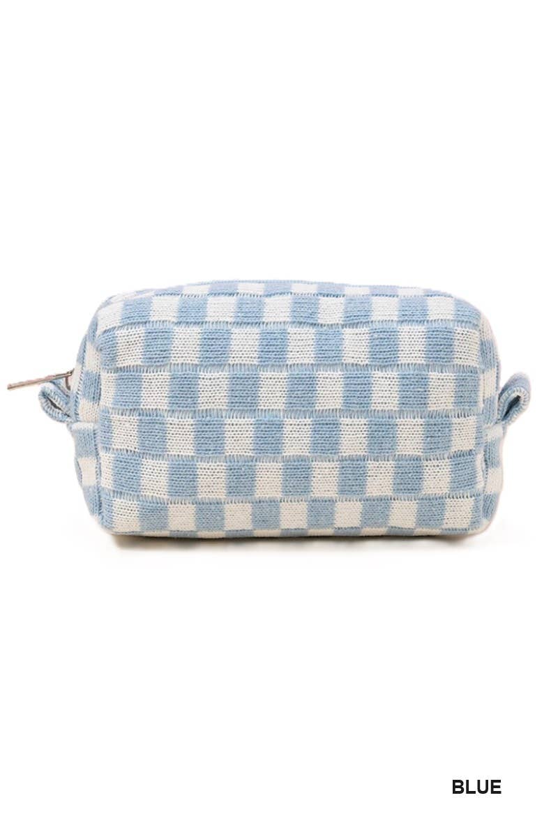Checkered Makeup Cosmetic Pouch Bag: Blue / 1 (ONE SIZE)