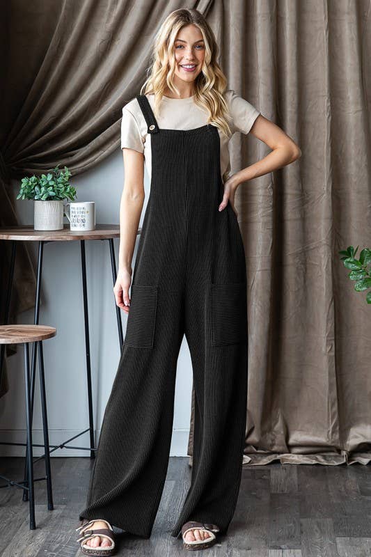 EP6810-10 SLEEVELESS SOLID URBAN RIBBED JUMPSUITS: CHARCOAL / 2-2-2 (S-M-L)
