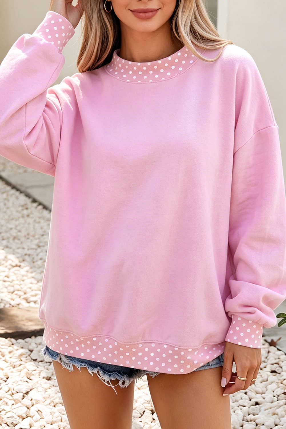 F/W26 HOT Polka Dot Mock Neck Sweatshirt | S-4X: Polka Dot-Dark Blue / XL