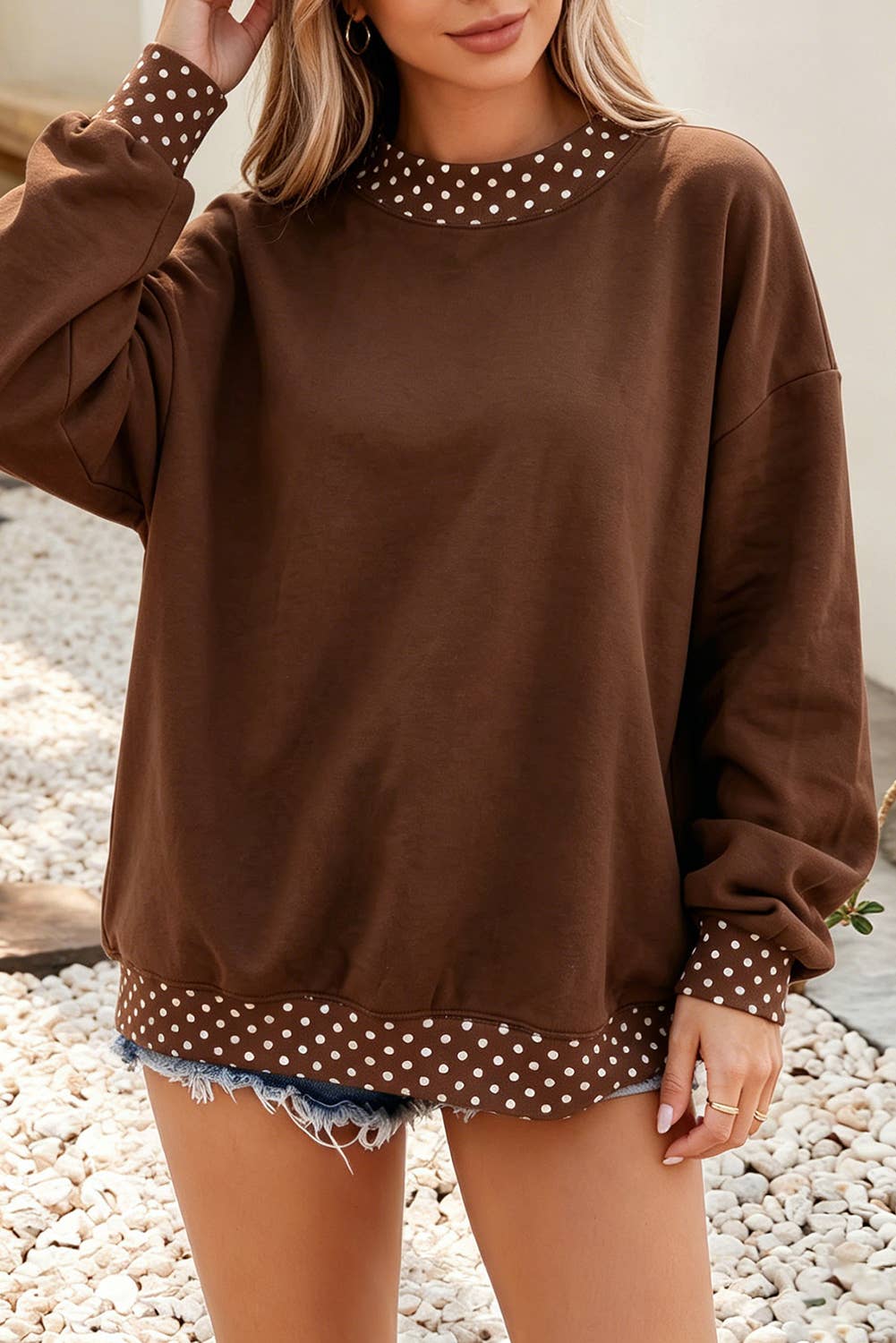 F/W26 HOT Polka Dot Mock Neck Sweatshirt | S-4X: Polka Dot-Racing Red / Plus-3X