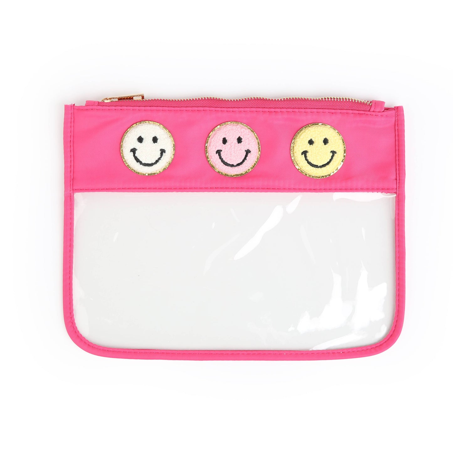 Varsity Letter Patch Clear Zippered Pouch Bag: Pink with STUFF