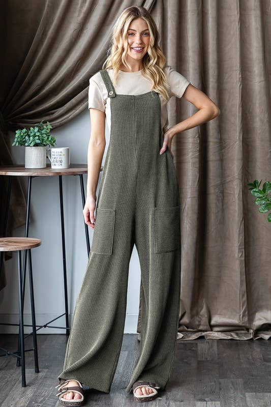 EP6810-10 SLEEVELESS SOLID URBAN RIBBED JUMPSUITS: CHARCOAL / 2-2-2 (S-M-L)