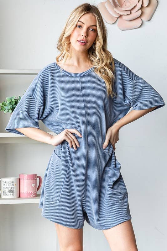 EP6832-10 SHORT SLEEVE SOLID URBAN RIBBED ROMPER: SAGE / 2-2-2 (1X-2X-3X)