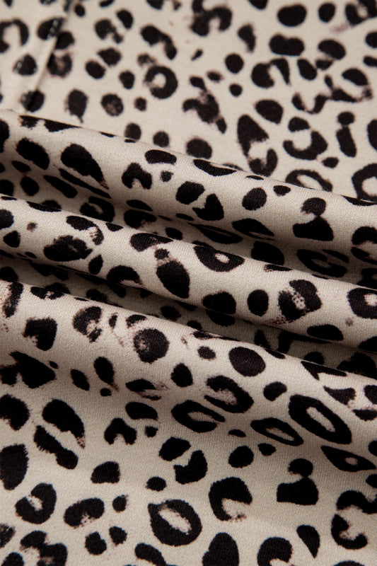 Khaki Animal Print Wide Leg Terry Knit Pants