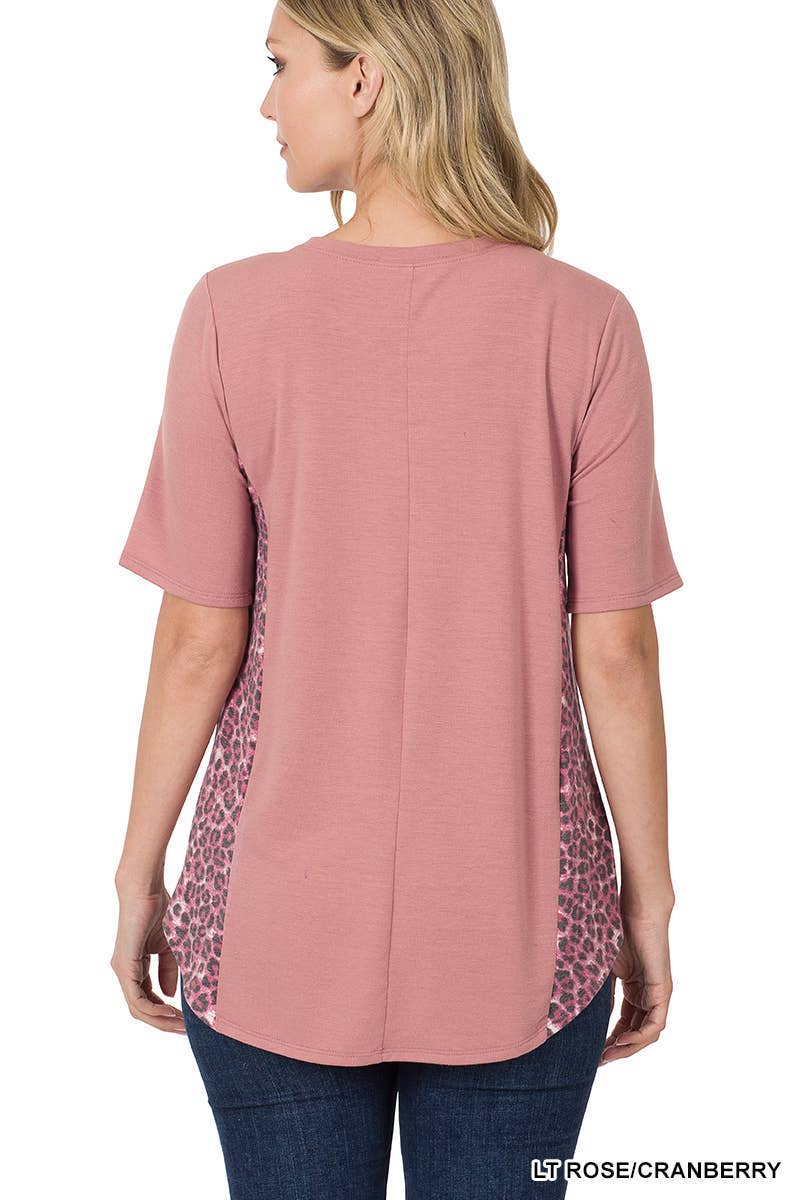 Contrast Side Panel Leopard Front Pocket Top: DEEP CAMEL/BROWN / 1-1-2-2 (S-M-L-XL)