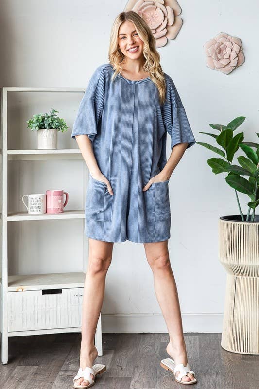 EP6832-10 SHORT SLEEVE SOLID URBAN RIBBED ROMPER: SAGE / 2-2-2 (1X-2X-3X)