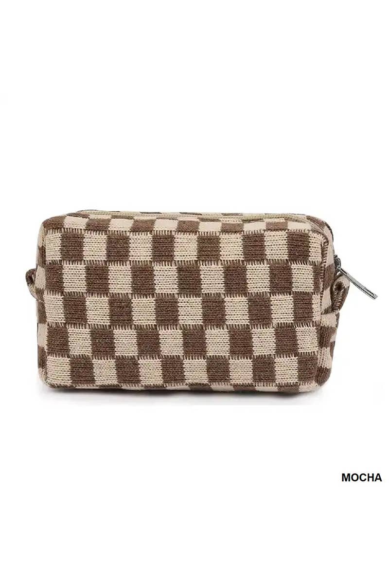 Checkered Makeup Cosmetic Pouch Bag: Blue / 1 (ONE SIZE)