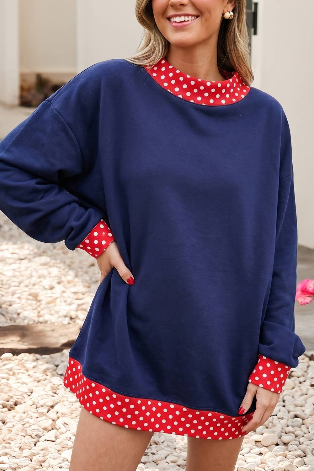 F/W26 HOT Polka Dot Mock Neck Sweatshirt | S-4X: Polka Dot-Racing Red / XL