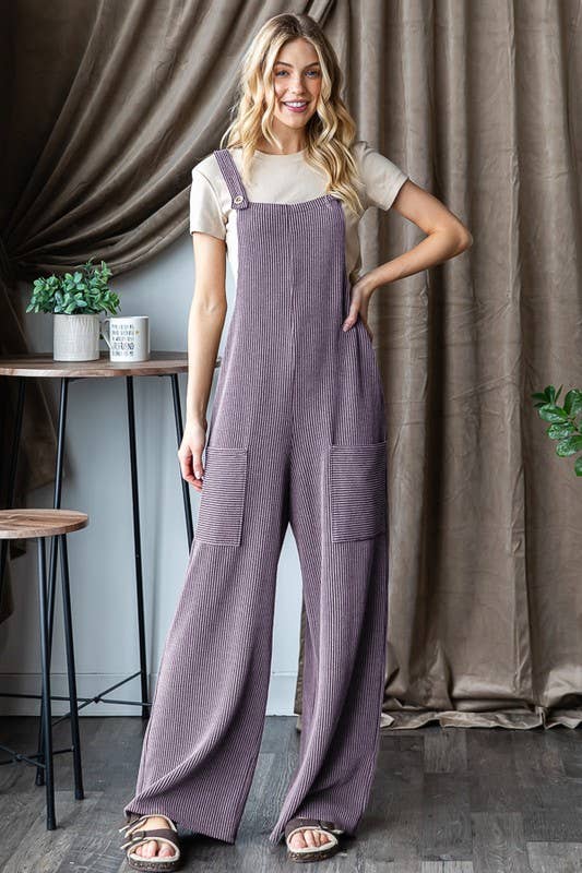 EP6810-10 SLEEVELESS SOLID URBAN RIBBED JUMPSUITS: CHARCOAL / 2-2-2 (1X-2X-3X)