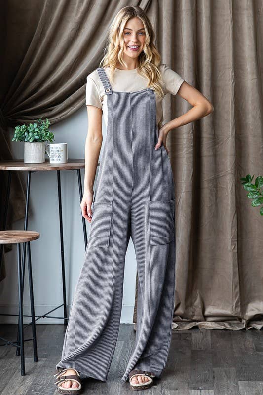 EP6810-10 SLEEVELESS SOLID URBAN RIBBED JUMPSUITS: CHARCOAL / 2-2-2 (1X-2X-3X)