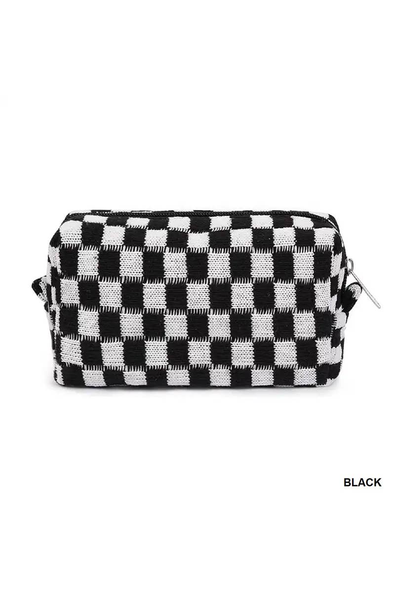 Checkered Makeup Cosmetic Pouch Bag: Black / 1 (ONE SIZE)