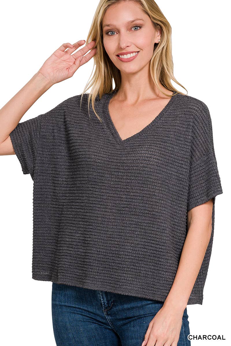 `.Textured Relaxed Fit Summer Sweater w/ back patch: SAND BEIGE-162821 / S/M