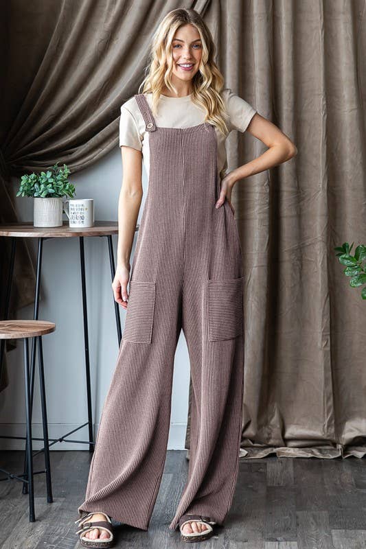 EP6810-10 SLEEVELESS SOLID URBAN RIBBED JUMPSUITS: CHARCOAL / 2-2-2 (S-M-L)