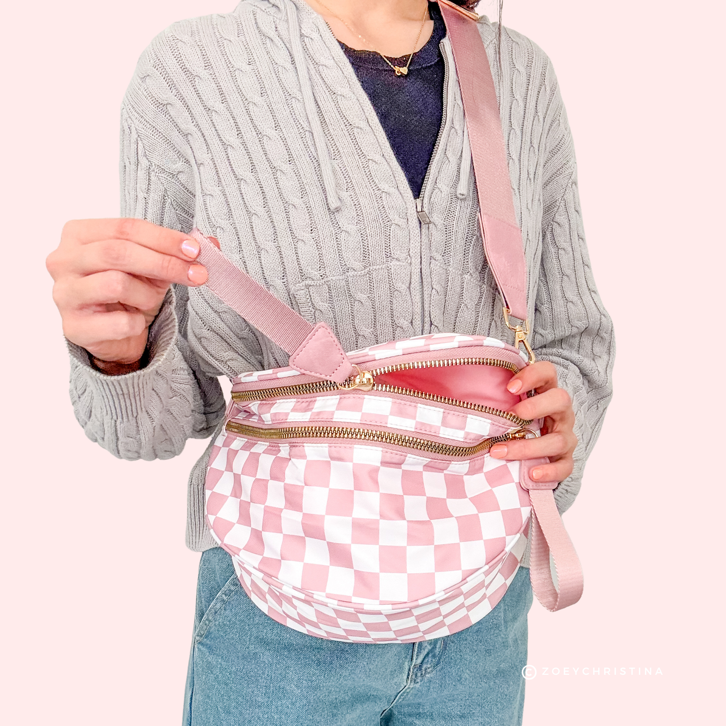 Crossbody Zipper Bag – 7 Colors, Removable Strap, Stylish: Dark Pink