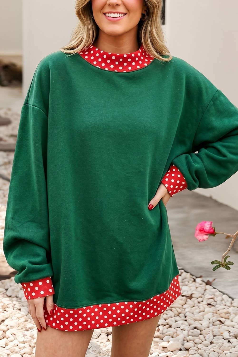 F/W26 HOT Polka Dot Mock Neck Sweatshirt | S-4X: Polka Dot-Dark Blue / XL