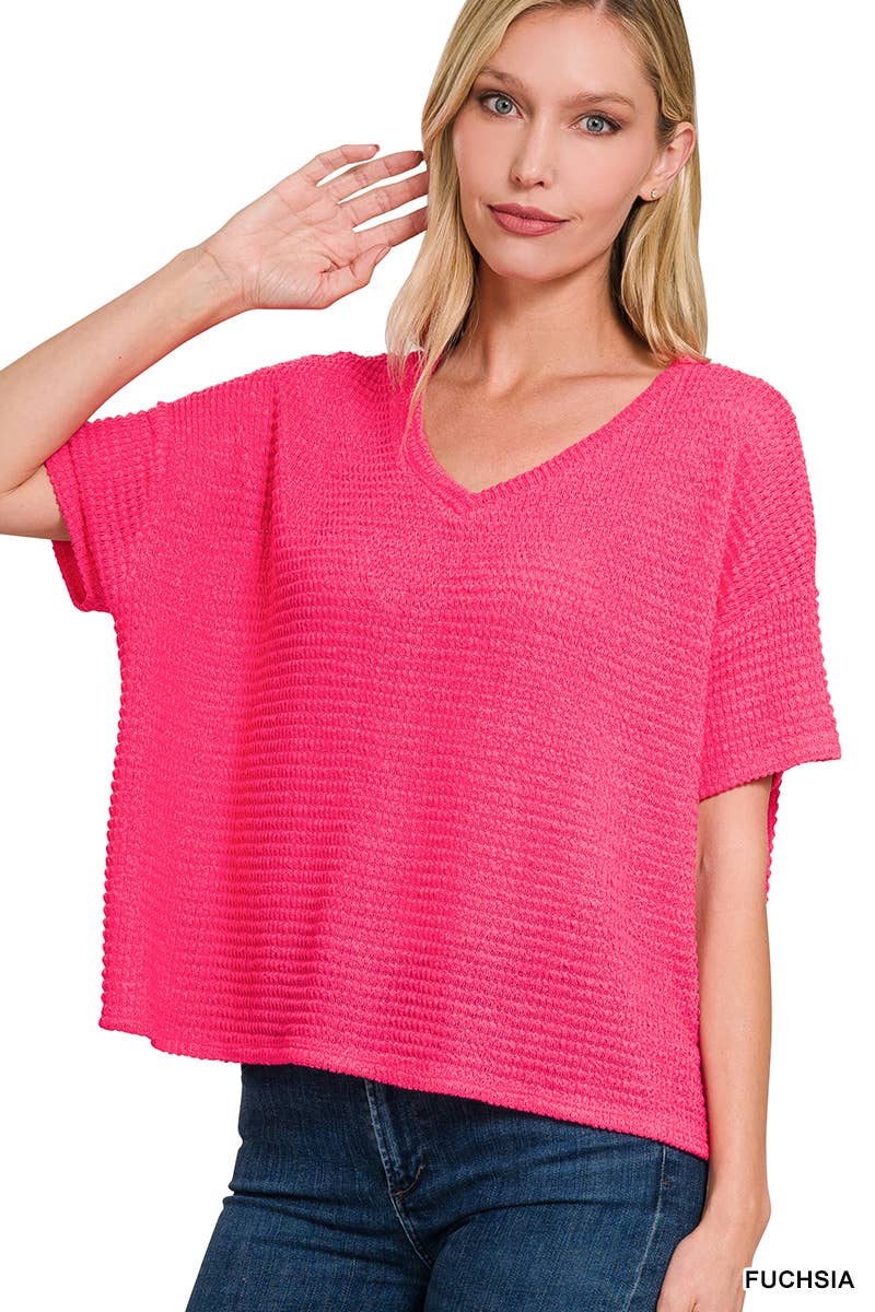 `.Textured Relaxed Fit Summer Sweater w/ back patch: SAND BEIGE-162821 / S/M