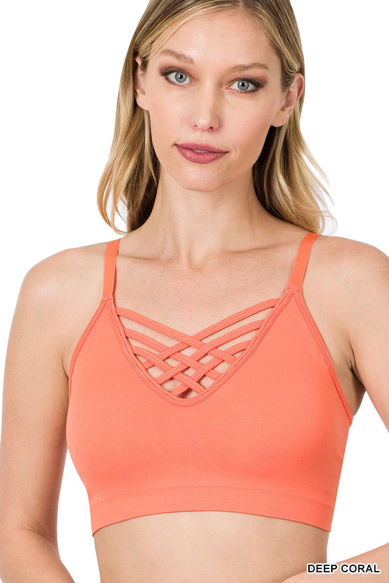 "._ Lattice Bralette With Removable Bra Pads: BLACK-58895 / L/XL