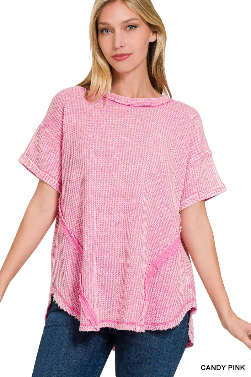 `.Washed Baby Waffle Top w/ back patch: DEEP SKY-162396 / S/M