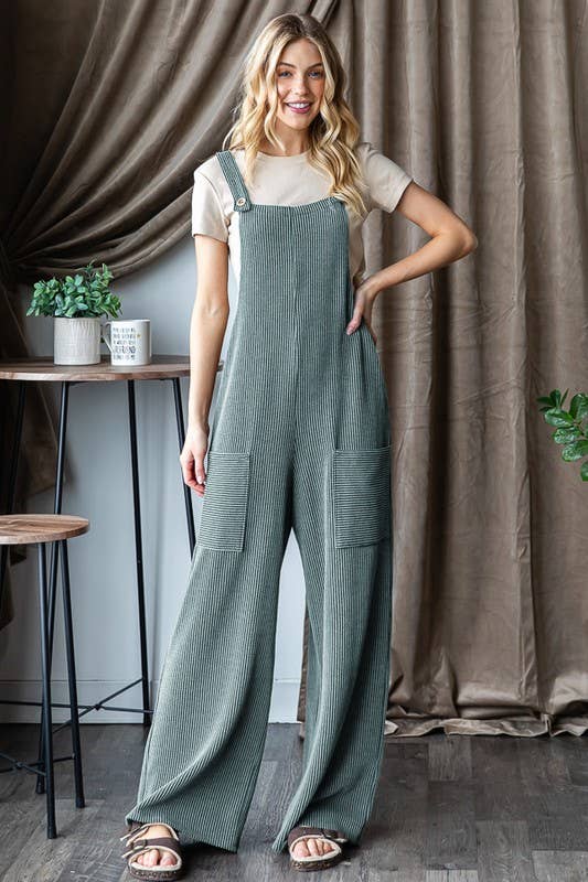 EP6810-10 SLEEVELESS SOLID URBAN RIBBED JUMPSUITS: CHARCOAL / 2-2-2 (S-M-L)