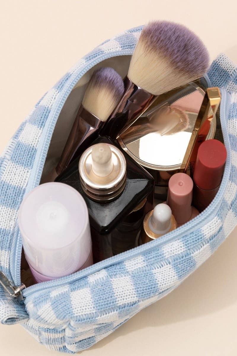 Checkered Makeup Cosmetic Pouch Bag: Black / 1 (ONE SIZE)
