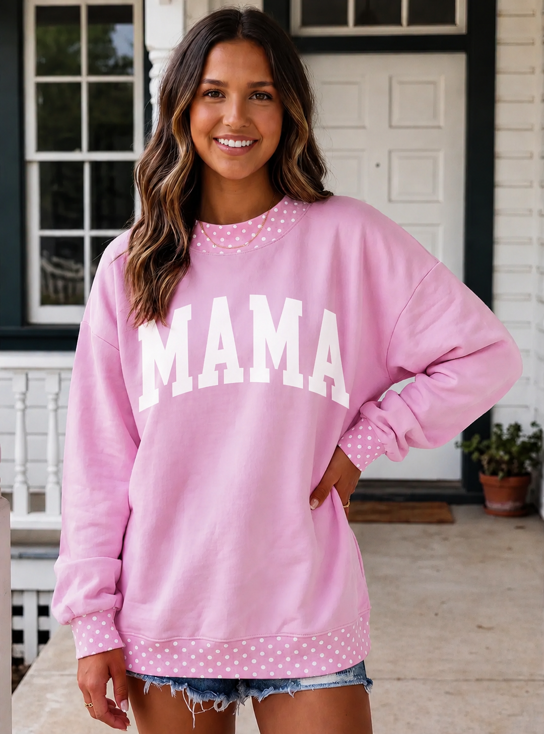 Mama Polka Dot Mock Neck Sweatshirt