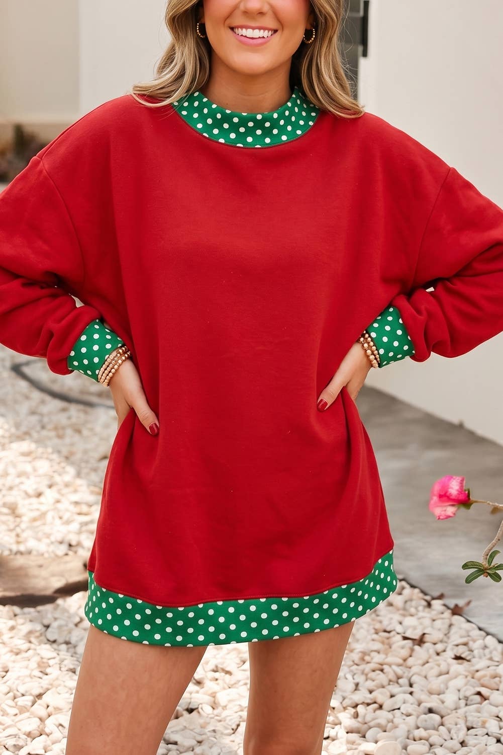 F/W26 HOT Polka Dot Mock Neck Sweatshirt | S-4X: Polka Dot-Dark Blue / L