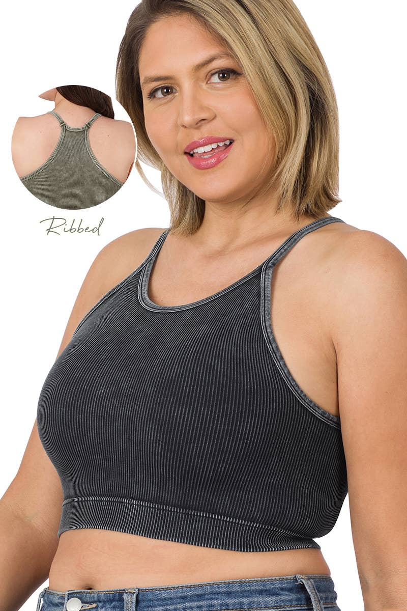",,..._ PLUS SIZE Vintage wash Seamless Crop Tank: NCORALFUCHSIA-132537 / 1X/2X