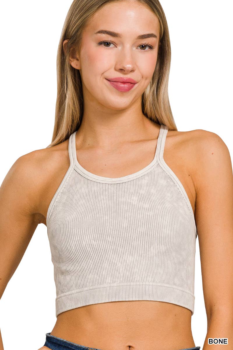 ",,,,,.Premium Washed Seamless Halter Racerback Crop Tank: HOT PINK-180307 / L/XL