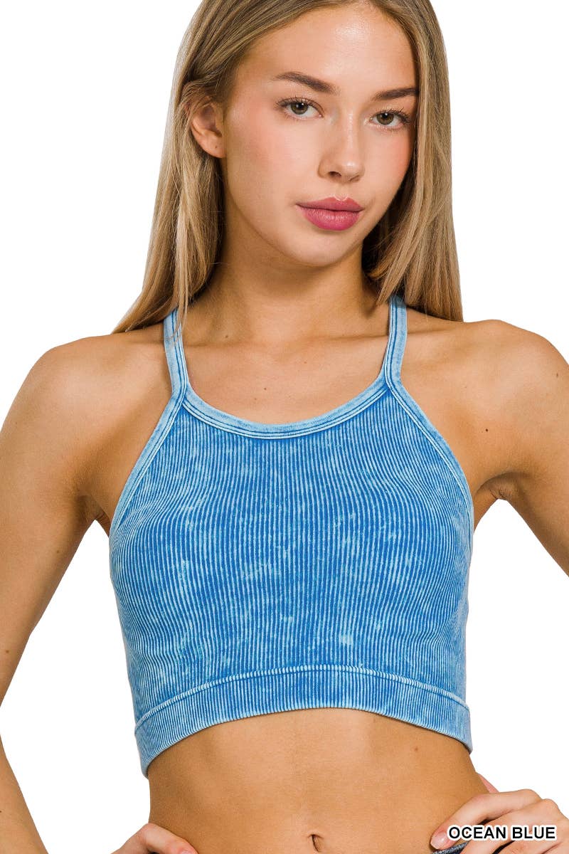 ",,,,,.Premium Washed Seamless Halter Racerback Crop Tank: HOT PINK-180307 / L/XL