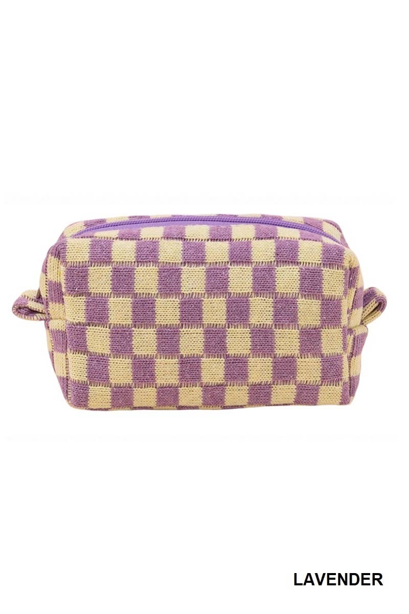 Checkered Makeup Cosmetic Pouch Bag: Blue / 1 (ONE SIZE)
