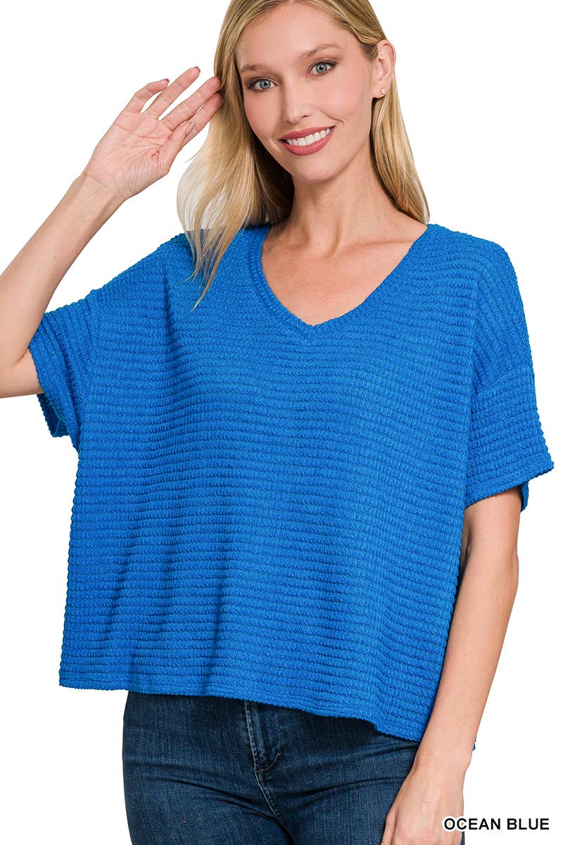 `.Textured Relaxed Fit Summer Sweater w/ back patch: SAND BEIGE-162821 / L/XL
