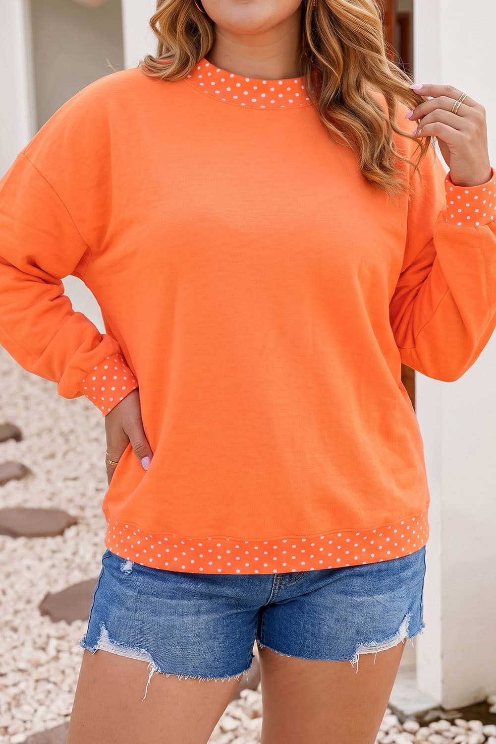 F/W26 HOT Polka Dot Mock Neck Sweatshirt | S-4X: Red Dahlia / L
