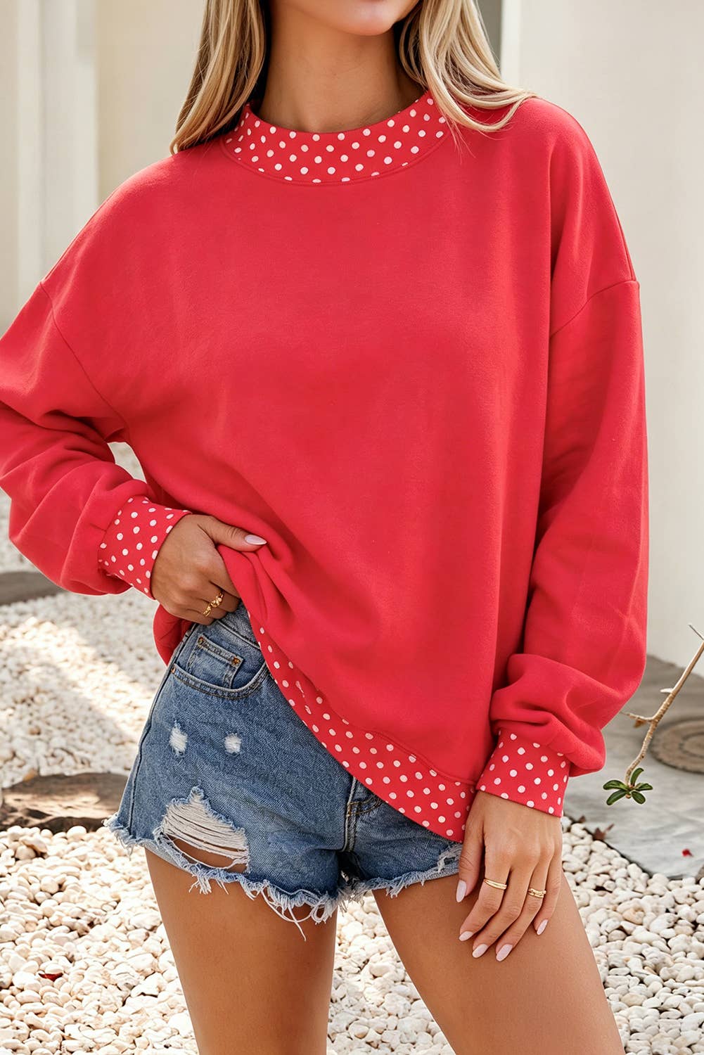 F/W26 HOT Polka Dot Mock Neck Sweatshirt | S-4X: Polka Dot-Dark Blue / L