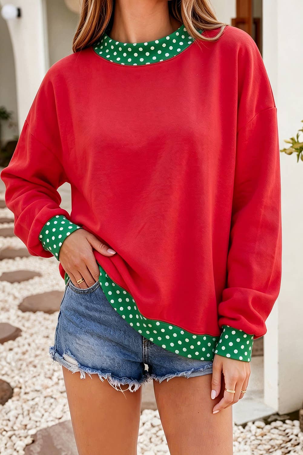F/W26 HOT Polka Dot Mock Neck Sweatshirt | S-4X: Polka Dot-Dark Blue / XL