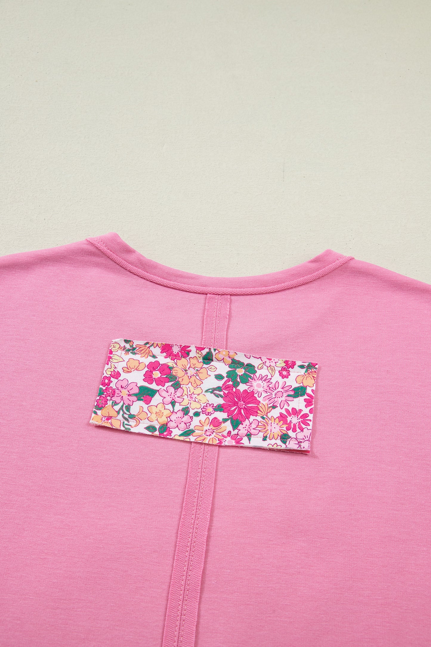 Jet Stream Floral Patched Raw Seam Big Flower Oversize Tee