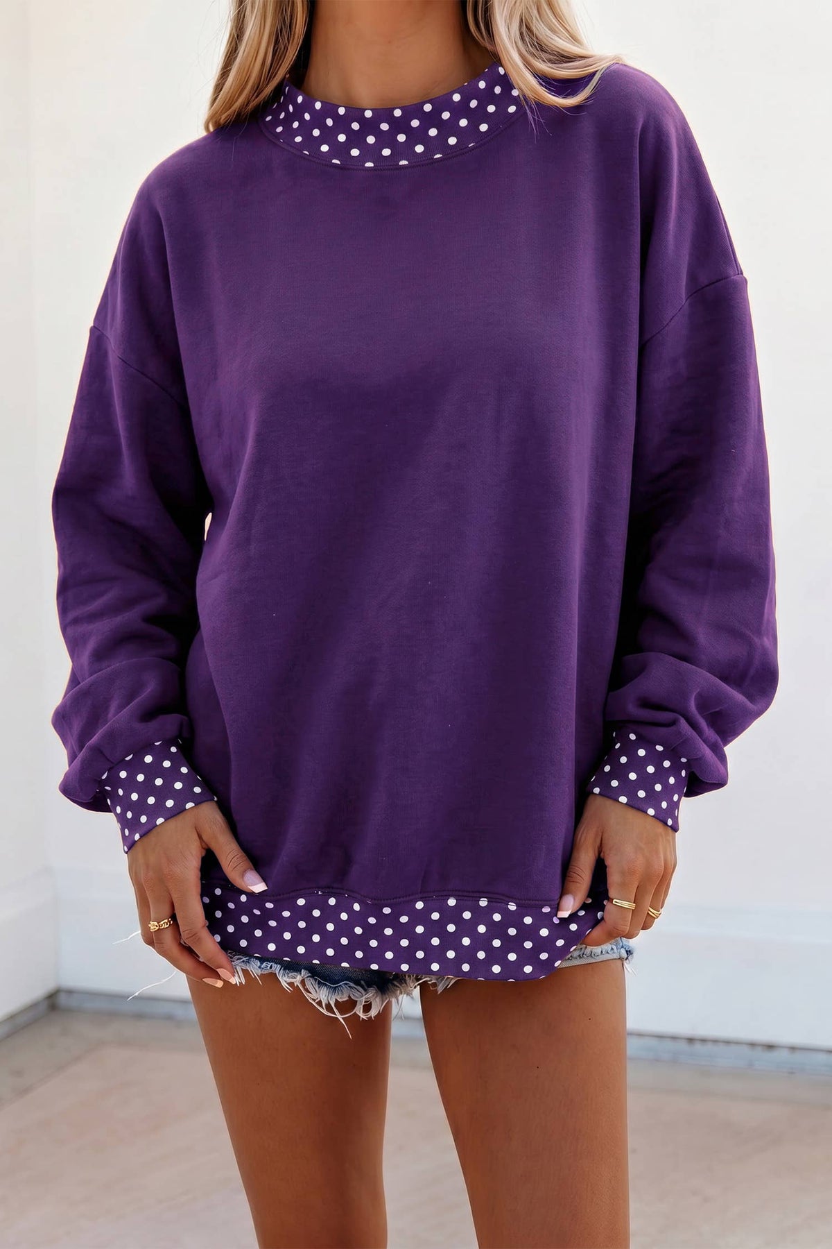 F/W26 HOT Polka Dot Mock Neck Sweatshirt | S-4X: Polka Dot-Dark Blue / L