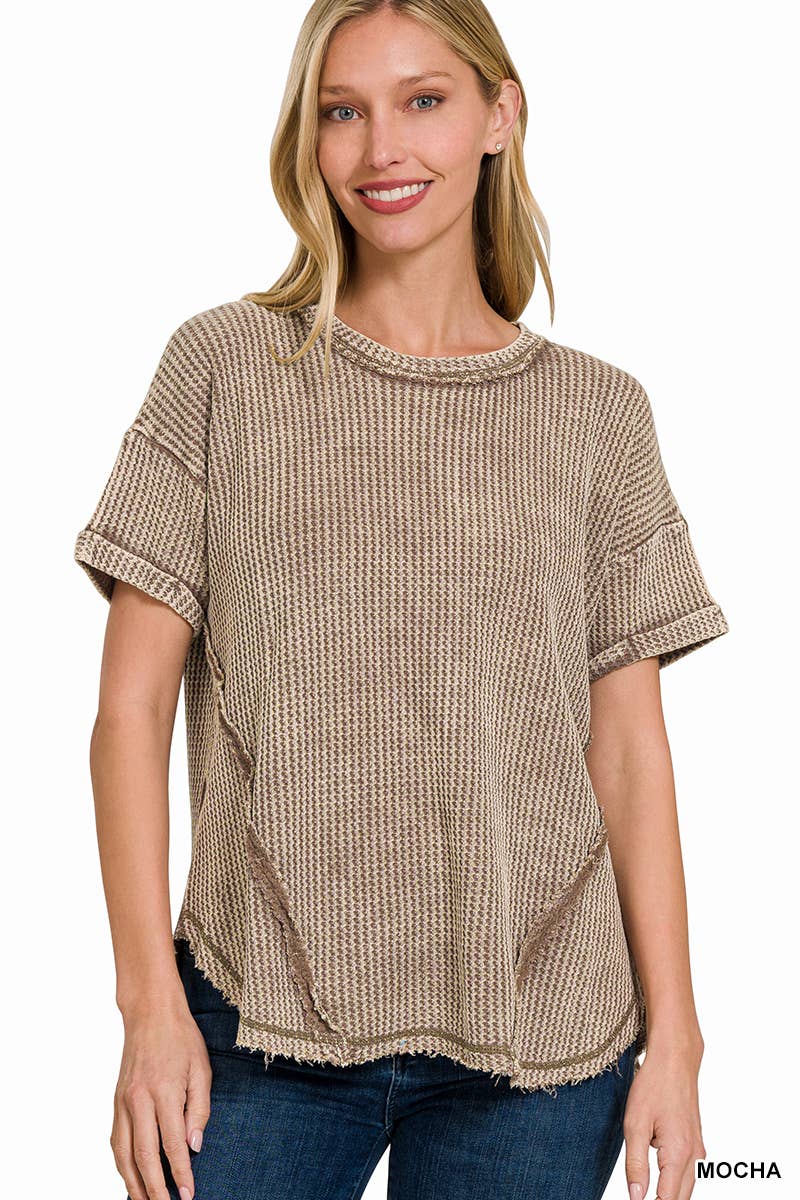 `.Washed Baby Waffle Top w/ back patch: DEEP SKY-162396 / L/XL